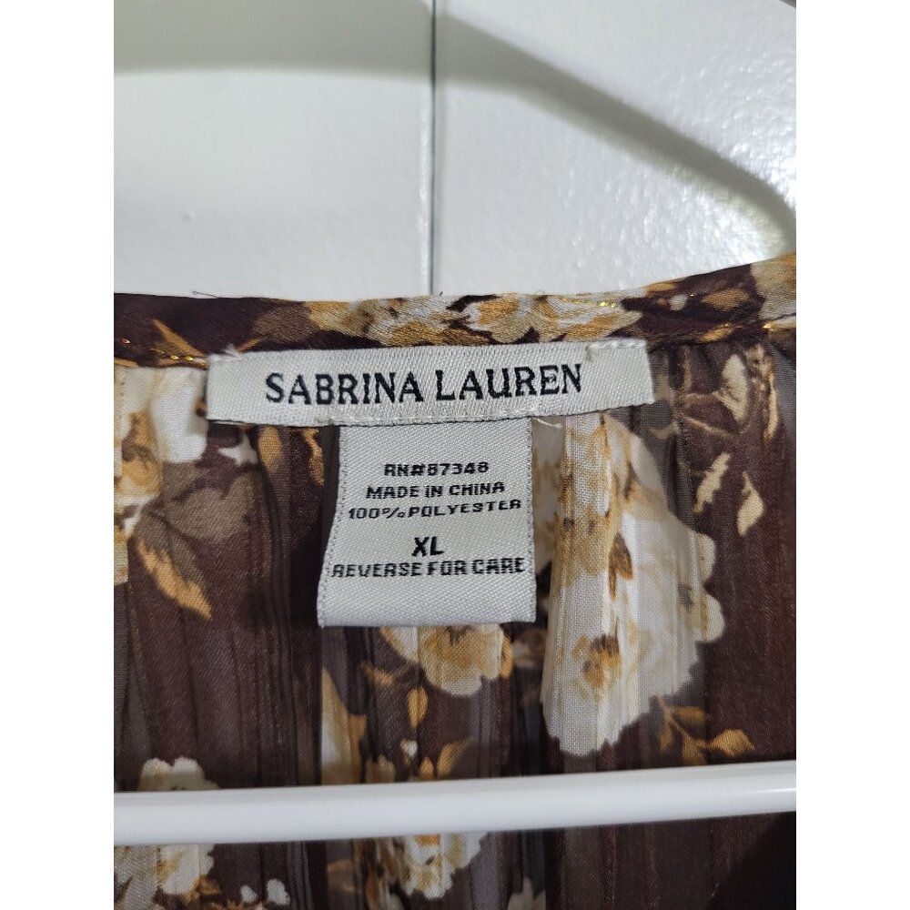 Sabrina Lauren XL Brown Gold Floral Ruffle Boho Festival Top Fairy Whimsy Sheer - Picture 3 of 9